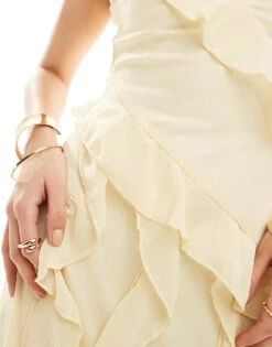 Pretty Lavish Asymmetric Ruffle Drape Midaxi Dress In Butter Lemon For Women -Pretty Lavi Clothing Shop 205872390 3