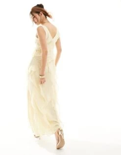 Pretty Lavish Asymmetric Ruffle Drape Midaxi Dress In Butter Lemon For Women -Pretty Lavi Clothing Shop 205872390 4