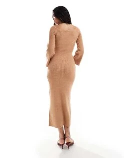 Pretty Lavish Off Shoulder Knit Maxi Dress In Terracotta For Women -Pretty Lavi Clothing Shop 205872407 3