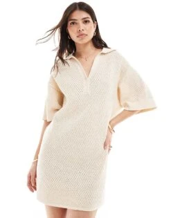 Pretty Lavish Collared Knit Dress In Cream For Women -Pretty Lavi Clothing Shop 205872436 4
