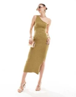 Pretty Lavish One Shoulder Fine Knit Midaxi Dress In Dark Olive For Women -Pretty Lavi Clothing Shop 205872451 1 darkolive 1