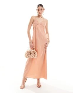 Pretty Lavish Textured Maxi Dress In Terracotta For Women -Pretty Lavi Clothing Shop 205872465 1 terracotta 1