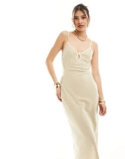 Pretty Lavish Contrast Trim Satin Slip Midaxi Dress In Gold For Women -Pretty Lavi Clothing Shop 205872474 3