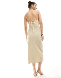 Pretty Lavish Contrast Trim Satin Slip Midaxi Dress In Gold For Women -Pretty Lavi Clothing Shop 205872474 4