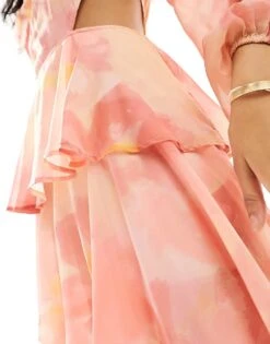 Pretty Lavish Balloon Sleeve Tiered Midaxi Dress In Pink Floral For Women Pink Mix -Pretty Lavi Clothing Shop 205899501 2