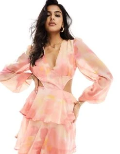 Pretty Lavish Balloon Sleeve Tiered Midaxi Dress In Pink Floral For Women Pink Mix -Pretty Lavi Clothing Shop 205899501 4