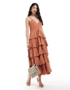 Pretty Lavish Textured Tiered Midaxi Dress In Tan Blush For Women -Pretty Lavi Clothing Shop 205899511 1 tanblush 1