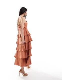 Pretty Lavish Textured Tiered Midaxi Dress In Tan Blush For Women -Pretty Lavi Clothing Shop 205899511 2