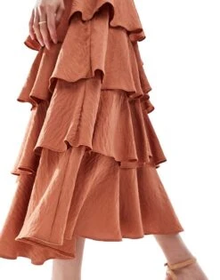 Pretty Lavish Textured Tiered Midaxi Dress In Tan Blush For Women -Pretty Lavi Clothing Shop 205899511 4