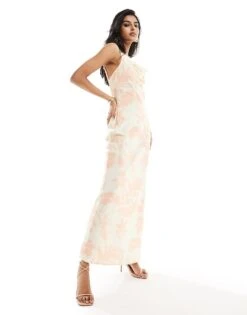 Pretty Lavish Keisha Satin Maxi Dress In Blush Abstract Leaf For Women Cream/blush -Pretty Lavi Clothing Shop 205899542 1 creamblush 1