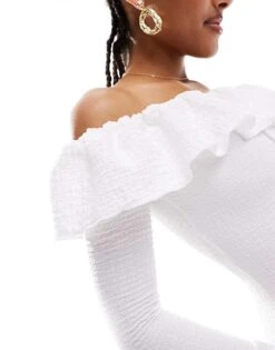 Pretty Lavish Bardot Ruffle Midaxi Dress In Cream For Women -Pretty Lavi Clothing Shop 205899584 3