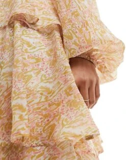 Pretty Lavish Balloon Sleeve Tiered Midaxi Dress In Animal Sorbet For Women Ditsy Sorbet -Pretty Lavi Clothing Shop 205899590 3