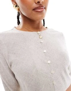 Pretty Lavish Linen Button Up Top Co-ord In Stone For Women -Pretty Lavi Clothing Shop 205899598 3