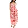 Pretty Lavish Tiered Ruffle Midaxi Dress In Pink Floral For Women Red/pink/orange -Pretty Lavi Clothing Shop 205899606 1 redpinkorange