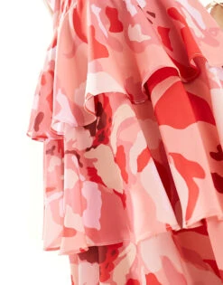 Pretty Lavish Tiered Ruffle Midaxi Dress In Pink Floral For Women Red/pink/orange -Pretty Lavi Clothing Shop 205899606 2