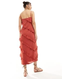 Pretty Lavish Ruffle Midaxi Dress In Dusky Rose For Women -Pretty Lavi Clothing Shop 205899614 3
