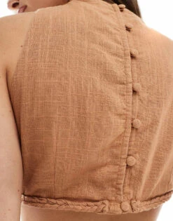 Pretty Lavish Cut-out Cotton Mini Dress In Biscuit For Women -Pretty Lavi Clothing Shop 205899644 4