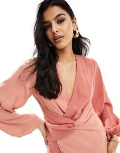 Pretty Lavish Contrast Knot Front Midaxi Dress In Terracotta For Women Terracotta/dusky -Pretty Lavi Clothing Shop 205899680 3