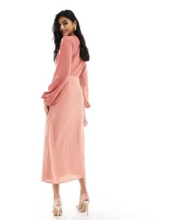 Pretty Lavish Contrast Knot Front Midaxi Dress In Terracotta For Women Terracotta/dusky -Pretty Lavi Clothing Shop 205899680 4