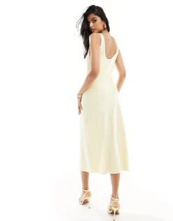Pretty Lavish Satin Slip Midi Dress In Butter Lemon For Women -Pretty Lavi Clothing Shop 205899696 3