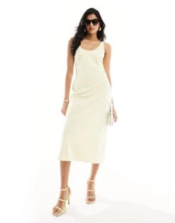 Pretty Lavish Satin Slip Midi Dress In Butter Lemon For Women -Pretty Lavi Clothing Shop 205899696 4