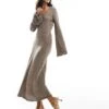 Pretty Lavish V-neck Fine Knit Maxi Dress In Stone For Women -Pretty Lavi Clothing Shop 205899726 1 stone