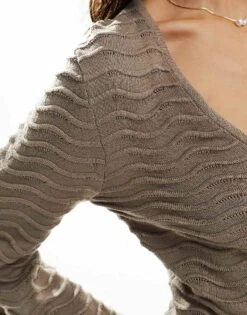 Pretty Lavish V-neck Fine Knit Maxi Dress In Stone For Women -Pretty Lavi Clothing Shop 205899726 3