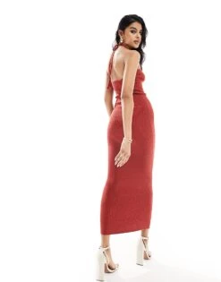 Pretty Lavish Halter Knit Maxi Dress In Dusky Rose For Women Terracotta -Pretty Lavi Clothing Shop 205899740 3