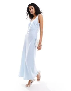 Pretty Lavish Satin Maxi Dress In Blue For Women
