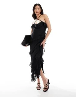 Pretty Lavish Multiway Cross Over Ruffle Midaxi Dress In Black For Women -Pretty Lavi Clothing Shop 205915254 1 black 1