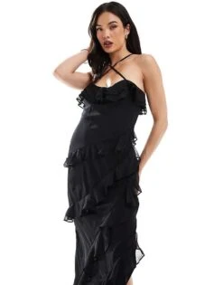 Pretty Lavish Multiway Cross Over Ruffle Midaxi Dress In Black For Women -Pretty Lavi Clothing Shop 205915254 4