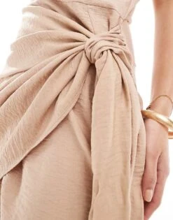 Pretty Lavish Textured Wrap Mini Dress In Beige For Women -Pretty Lavi Clothing Shop 205915273 4