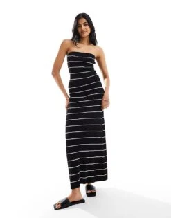 Pretty Lavish Knit Maxi Skirt Co-ord In Monchrome Stripe For Women Black/cream