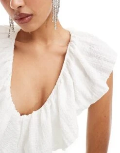 Pretty Lavish Crinkle Ruffle Cut-out Maxi Dress In Cream For Women -Pretty Lavi Clothing Shop 205915352 4