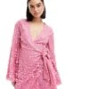 Pretty Lavish Kimono Sleeve Embellished Mini Dress In Pink For Women -Pretty Lavi Clothing Shop 205915407 1 pink
