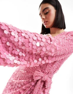 Pretty Lavish Kimono Sleeve Embellished Mini Dress In Pink For Women -Pretty Lavi Clothing Shop 205915407 3