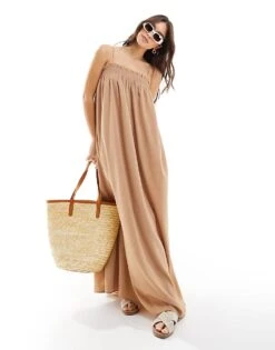 Pretty Lavish Strappy Oversized Midaxi Dress In Biscuit For Women -Pretty Lavi Clothing Shop 205915429 1 biscuit 1