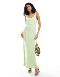 Pretty Lavish Satin Maxi Dress In Pistachio For Women -Pretty Lavi Clothing Shop 205915486 1 pistachio 1