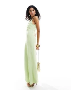 Pretty Lavish Satin Maxi Dress In Pistachio For Women -Pretty Lavi Clothing Shop 205915486 4