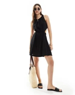 Pretty Lavish Linen Cut-out Mini Dress In Black For Women -Pretty Lavi Clothing Shop 205915502 1 black 1