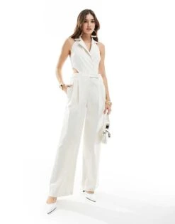 Pretty Lavish Linen Blend Pinstripe Jumpsuit In Cream For Women Cream Pinstripe -Pretty Lavi Clothing Shop 205915513 1 creampinstripe 1