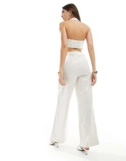 Pretty Lavish Linen Blend Pinstripe Jumpsuit In Cream For Women Cream Pinstripe -Pretty Lavi Clothing Shop 205915513 3