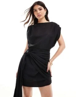 Pretty Lavish Textured Wrap Mini Dress In Black For Women -Pretty Lavi Clothing Shop 205915560 1 black 1