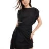 Pretty Lavish Textured Wrap Mini Dress In Black For Women -Pretty Lavi Clothing Shop 205915560 1 black
