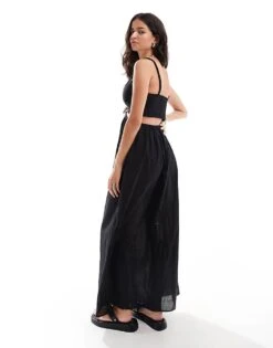 Pretty Lavish Linen Blend Cut-out Maxi Dress In Black For Women -Pretty Lavi Clothing Shop 205915617 3