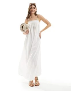 Pretty Lavish Strappy Oversized Midaxi Dress In Cream For Women -Pretty Lavi Clothing Shop 205915625 1 cream 1