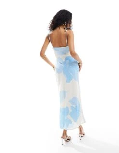 Pretty Lavish Keisha Cowl Neck Ruched Midaxi Dress In Blue Floral For Women Blue/cream -Pretty Lavi Clothing Shop 205915821 3