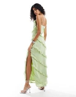 Pretty Lavish Asymmetric Cami Ruffle Midaxi Dress In Pistachio For Women