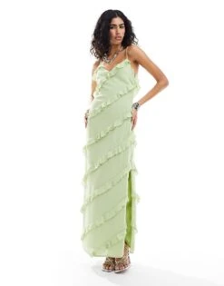 Pretty Lavish Asymmetric Cami Ruffle Midaxi Dress In Pistachio For Women -Pretty Lavi Clothing Shop 205915881 3