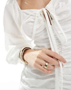 Pretty Lavish Linen Blend Ruched Front Mini Dress In Cream For Women -Pretty Lavi Clothing Shop 205915950 3